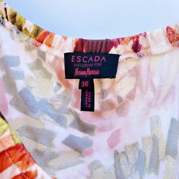 Escada Designer Floral Wrap Mid-Length Curvy Silk Dress Pink Red Belt 36 Small - Picture 7 of 12